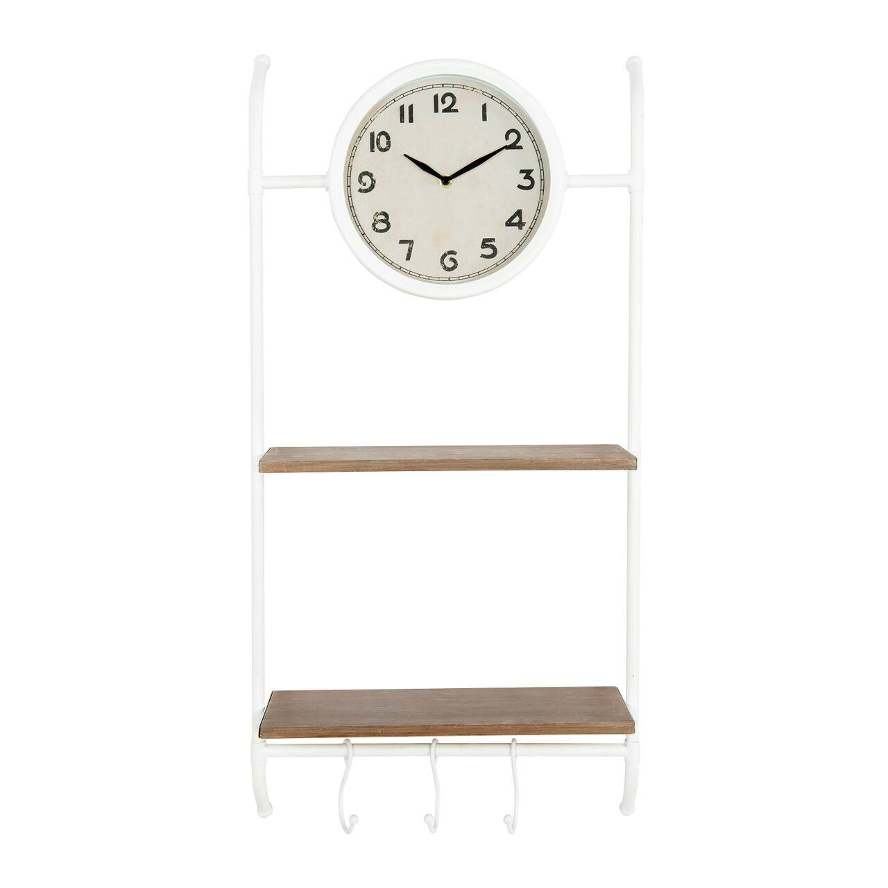 Hello Honey® White Wall Clock with 2 Shelves & 3 Hooks